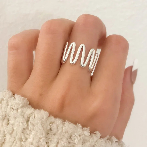 925 Sterling Silver Wide Ring Statement Ring Modern Ring Band - Picture 2 of 9